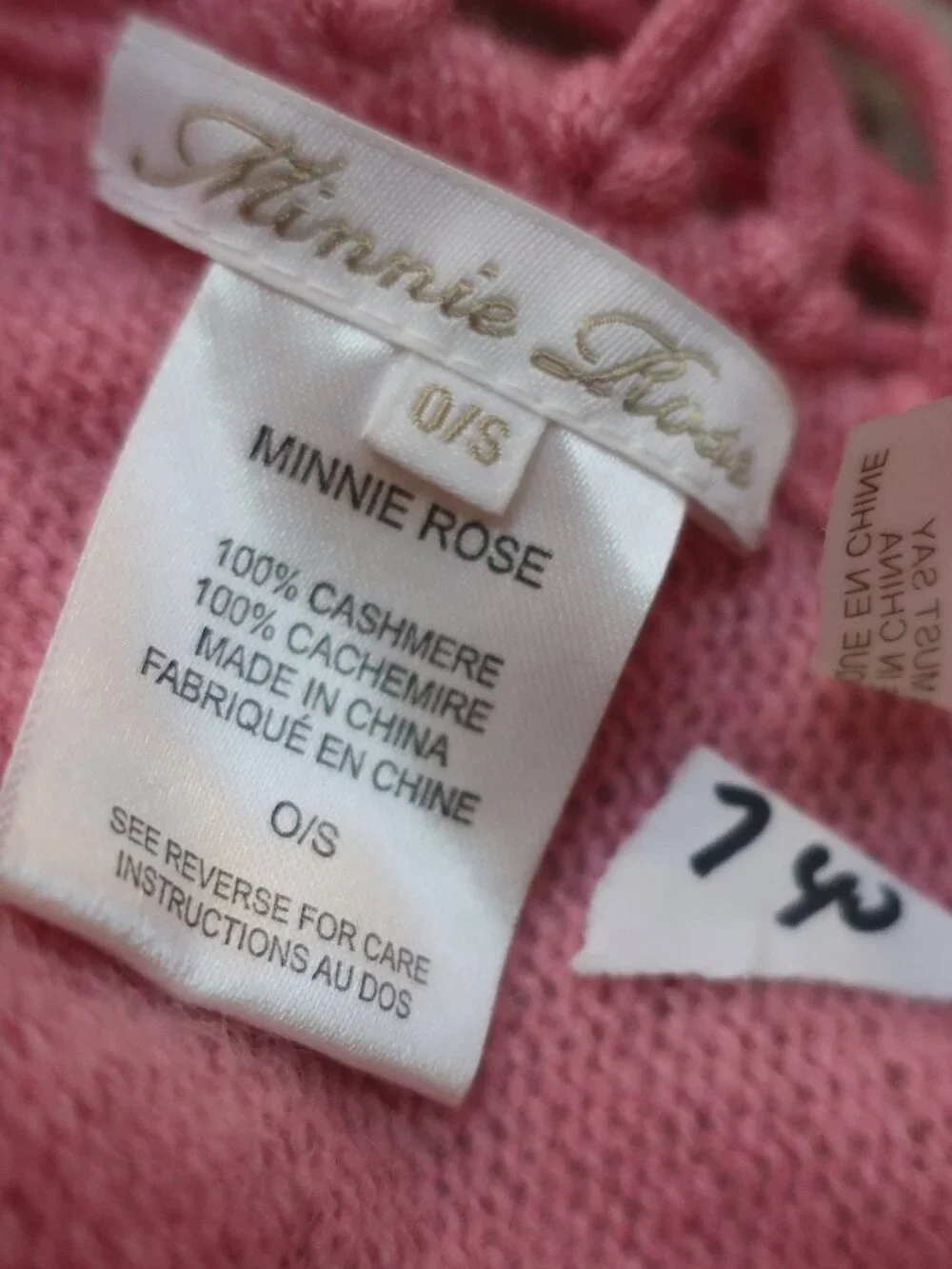 Womens Minnie Rose 100% Cashmere Pink Fringe Shawl